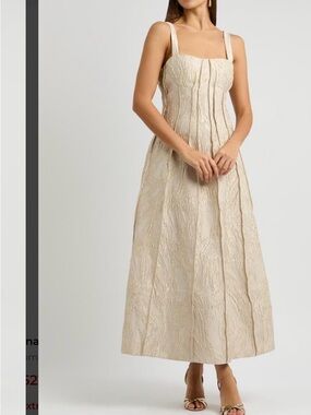 NWT SIMKHAI Elegant Cream Maxi Dress with Square Neck